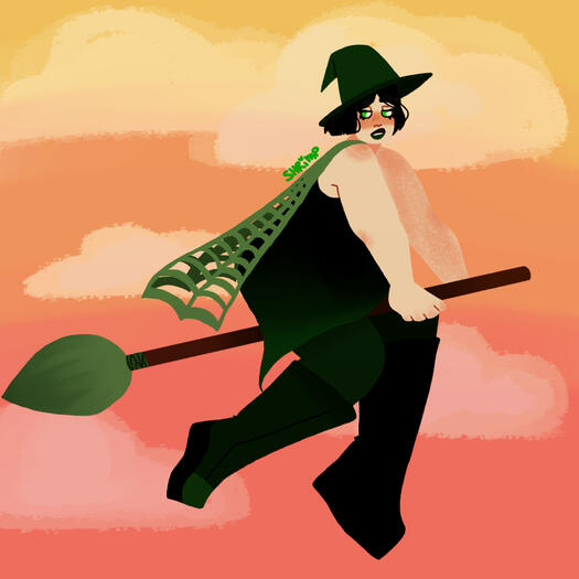 a drawing of a witch