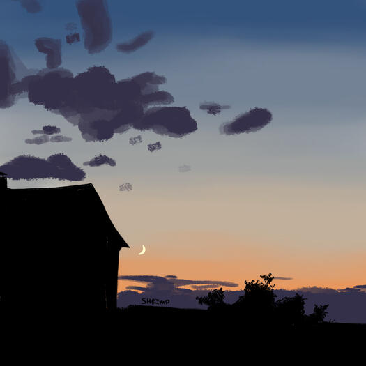 a drawing of a sunset
