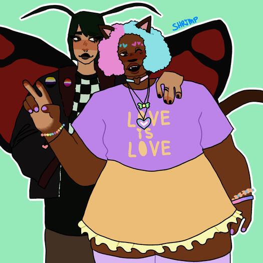 a drawing of two people