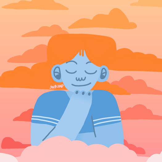 a drawing of a girl with cloud hair