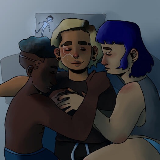 a drawing of tucker, wash and caboose from Red Vs Blue